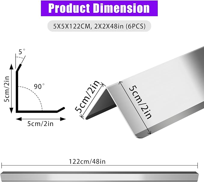 Stainless Steel Wall Corner Guard 2 x 2 x 48 inch 6 Pcs,304 Steel Corner Trim,Metal Wall Corner Protection Guards with 90-Degree Angle for Wall Protection and Decoration.