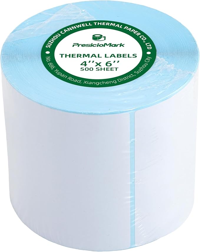 500 Labels 1 Rolls 4"×6" Direct Thermal Shipping Labels, Perforated and Strong Adhesive, Commercial Grade, Compatible with Zebra, Rollo, Jadens, Nelko, and Other Thermal Printers