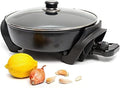 Moss & Stone Round Electric Skillet with Lid – 12x12 Inch Aluminum Nonstick Electric Frying Pan 5Qt, Adjustable Temperature Control, Vented Glass Lid, Dishwasher Safe, Heat-Resistant Handles