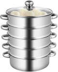 5-Tier Food Steamer Pot for Cooking, Stainless Steel Steamer Pot with Clear Lid, Stackable Steaming Pots Steam Cooker Cookware for Dumpling Seafood, Compatible with Gas/induction Stove (10.23in Diameter)
