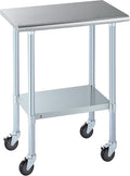 ROCKPOINT Stainless Steel Table for Prep & Work with Caster Wheels 18x30 Inches, NSF Metal Commercial Kitchen Heavy Duty Table with Adjustable Under Shelf and Table Foot for Restaurant, Home and Hotel