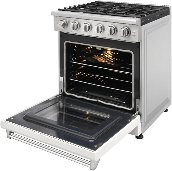 KOSTCH 30 inch Professional Freestanding Pro-Style Natural Gas Range or Liquid Propane Gas Range with 5 Burners, 4.55 cu.ft. Oven Capacity, in White- KOS-30RG03M (White-01)