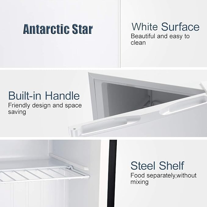 Antarctic Star 3.0 Cu.Ft Upright Freezer, Compact Mini Freezer with Reversible Door, 7-Temp Control, Removable Shelves, Stainless Steel for Dorm, Home, Office, White