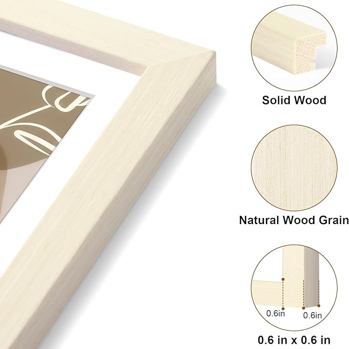 Vittanly 8x10 Picture Frame, Solid Wood Frame with Plexiglass, Includes 5x7 Mat, Wall Hanging or Tabletop for Home Decor, White, 1 Pack