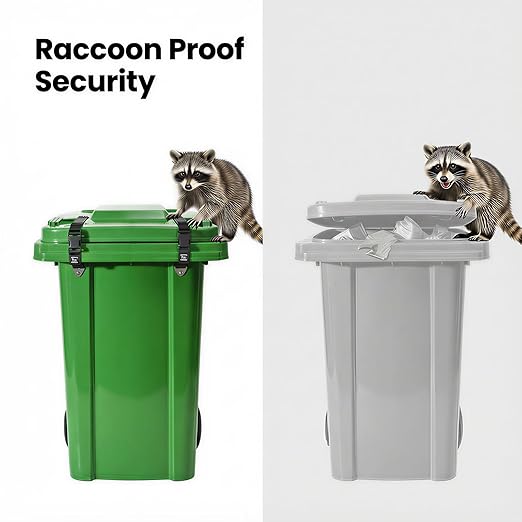 HX AURIZE Universal Trash Can Lid Lock Strap for Round & Square Bins - Sturdy Outdoor Garbage Lock - Raccoon, Dog & Small Animal Stopper - Secure Bolt-On Design (Drilling Required) Black 4 Pack
