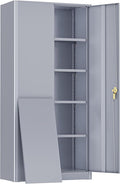 Greenvelly Metal Storage Cabinet, 72" Lockable Metal Garage Storage Cabinet with Doors and 4 Adjustable Shelves, Locking Steel Cabinet for Home Office, Garage, Shop, School (Dark Grey 36" W x 18" D)