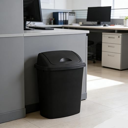 Plastic Trash Can, Rectangular Commercial Office Wastebasket, 7 Gallon (Pack of 4), Black