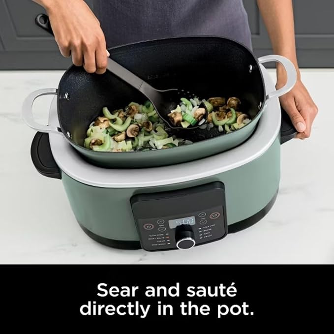 Ninja Foodi PossibleCooker PRO MC1000 8.5Qt Multicooker 8 in 1 Slow Cooker,Warmer, Glass Lid, Integrated Spoon, Nonstick (Green Sage)