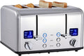 CUSIMAX 4 Slice Toaster, Ultra-Clear LED Display & Extra Wide Slots, Dual Control Panels of 6 Shade Settings, Cancel/Bagel/Defrost Function, Removable Crumb Trays, Stainless Steel Toaster