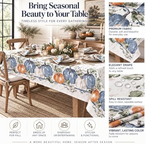 Newbridge Thanksgiving Blue Pumpkin Vine Tablecloth 60 x 144 Inch Rectangle