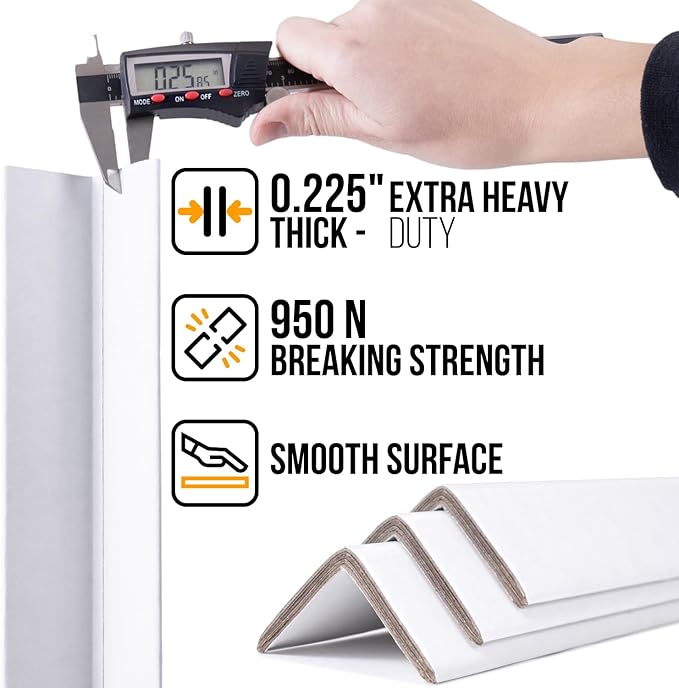 48" x 2" x 2" Reinforced Cardboard Edge Protectors, White (Pack of 24) – 0.225" Thick Extra Heavy-Duty Cardboard Corner Protectors – American Quality V-Board Pallet Edge Protectors