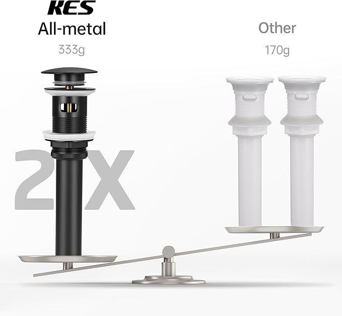 KES Bathroom Sink Drain with Overflow, Matte Black Pop Up Drain 2 Pack for Vanity Vessel Sink, All Metal Bathroom Sink Stopper, T304 Stainless Steel and Brass, S2008A-BK-P2-KES
