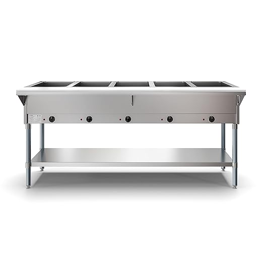 KoolMore 5-Pan Open Well Commercial Electric Stainless Steel Steam Table Food Warmer for Buffets with Undershelf, Warming Control Knobs, and Front Serving Area [240V] (KM-OWS-5), Silver