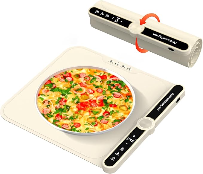 Small Warming Mat for Food Portable Rolled-up Silicone Food Warmers for Parties,Buffet,Countertop Electric Food Warming Mat 9-Level Precise Temp Control Keep Warming Last 18 Hours