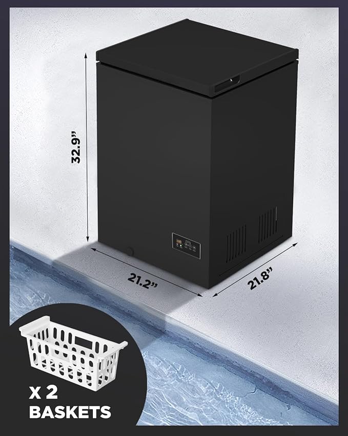 Northair Chest Freezer 3.5 Cu Ft 2 Removable Baskets - Low temperature 14℉ to -40℉ Compact Freezer - 7 Temperature Settings Black