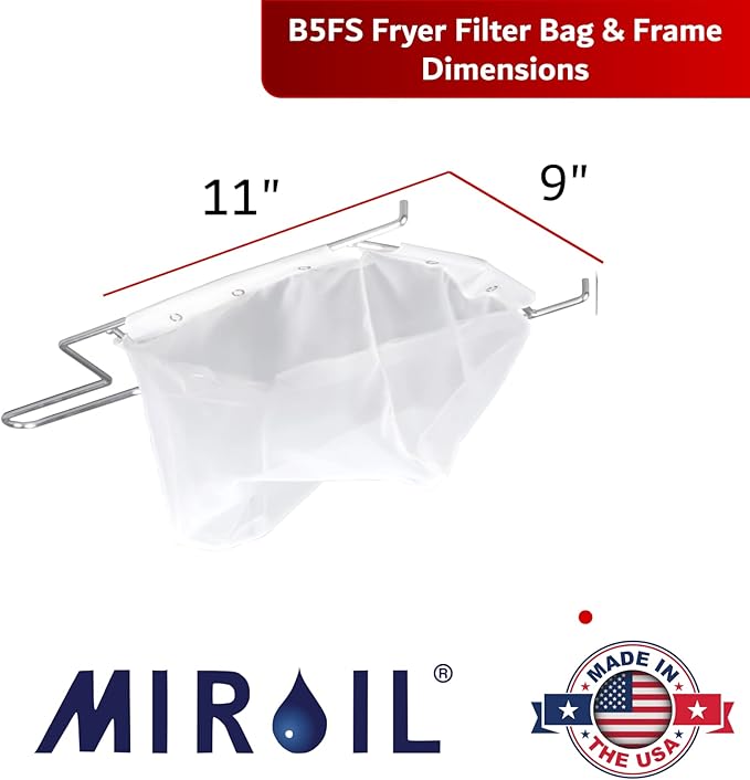 MirOil B5FS Fryer Oil Filter Bag & Frame Combo, Extends Life, Polish Hot & Cold Cooking Oil for Filtration for Deep Fryers, Fits on Top of Fryer Filter Pot, Pails & Storage Containers for Food Service