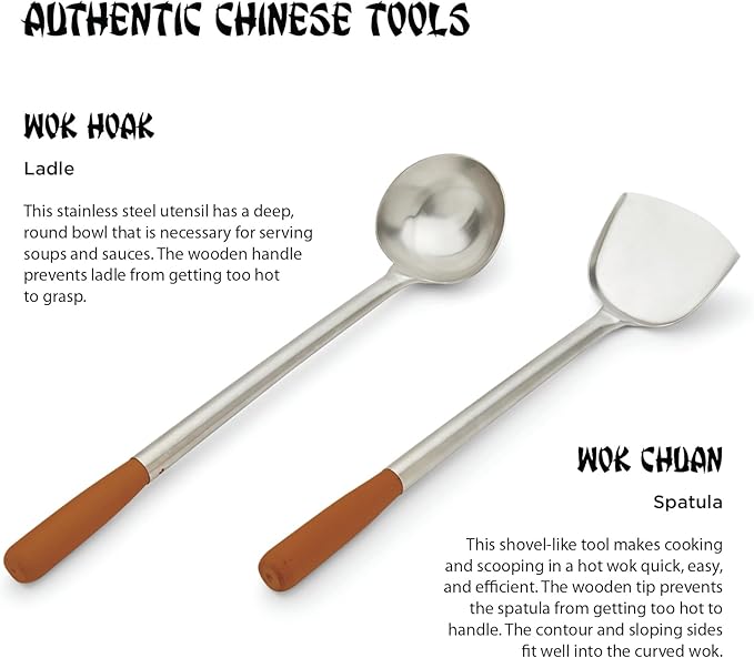 Fox Run Chuan & Hoak, Wok Spatula and Ladle Utensil Set
