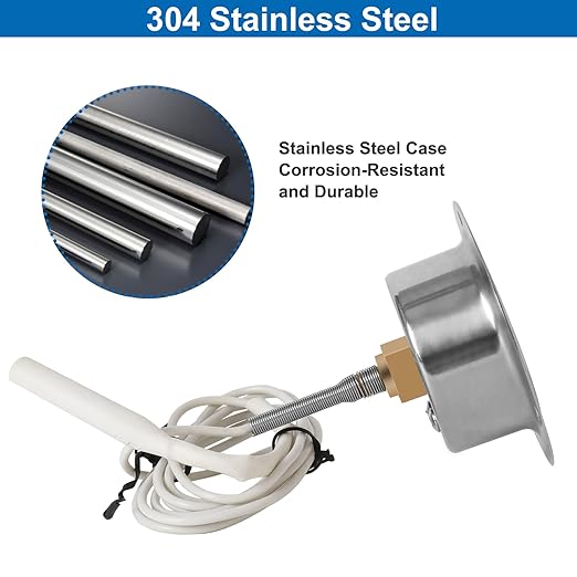 Cooler Thermometer Comercial Freezer Thermometer Capillary Design Refrigeration Gauge, Range -40 to 65 ℉ / -40 to 20℃, 2" Dial Stainless Steel Flanged Panel Mount
