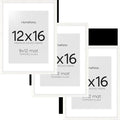 Homeforia 12x16 White Picture Frame, High End Oak 12x16 Wood Poster Frames with Mat 9x12 Print, 12 x 16 White Wooden Frame Matted to 9 by 12 Photo, 16x12 Thin Frame, Tempered Glass, Wall Kit, Set of 3