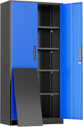 Greenvelly Metal Storage Cabinet, 72" Locking Metal Garage Storage Cabinet with Doors and 4 Adjustable Shelves, Lockable Steel Cabinet for Home Office, Garage, Shop, School (Blue 32" W x 16" D)