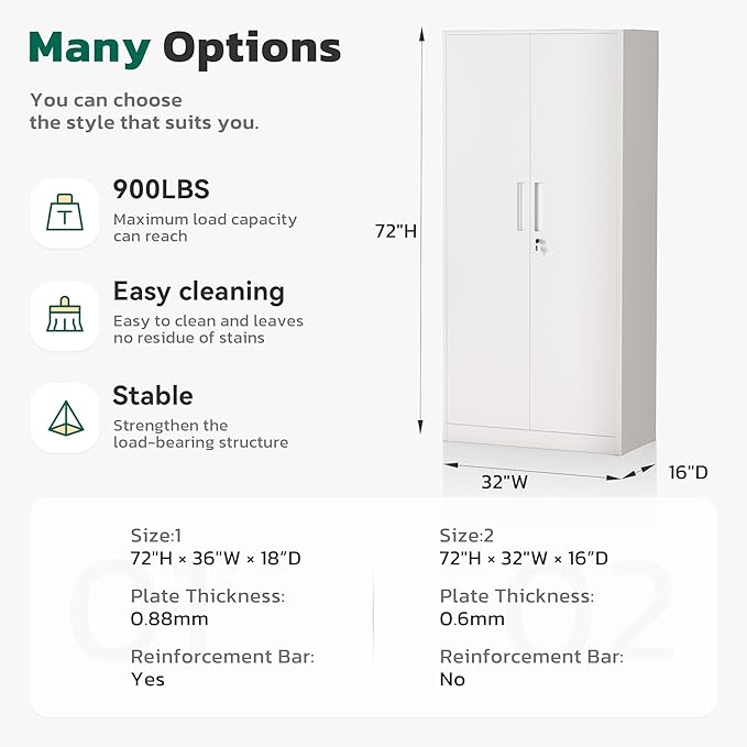 Greenvelly Metal Garage Storage Cabinet, White Steel Lockable Cabinet with 2 Doors and 4 Adjustable Shelves,Utility Metal Filing Cabinet with Lock for Home Office, Garage, Pantry, Kitchen