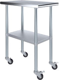 AmGood 18" Long x 30" Deep Stainless Steel Table with Casters