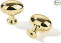 khtumeware 2 Pack 1-3/8 inch(35mm) Polished Brass Cabinet Knobs Dresser Knobs Oval Unlacquered Brass Drawer Knobs Kitchen Cabinet Hardware Egg Knobs for Dresser Drawers