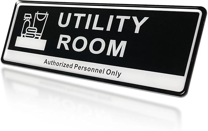 Door Sign,RAMIEYOO Acrylic Authorized Personnel Only Signs for Door,Black and White - 9"x 3" (Utility Room)