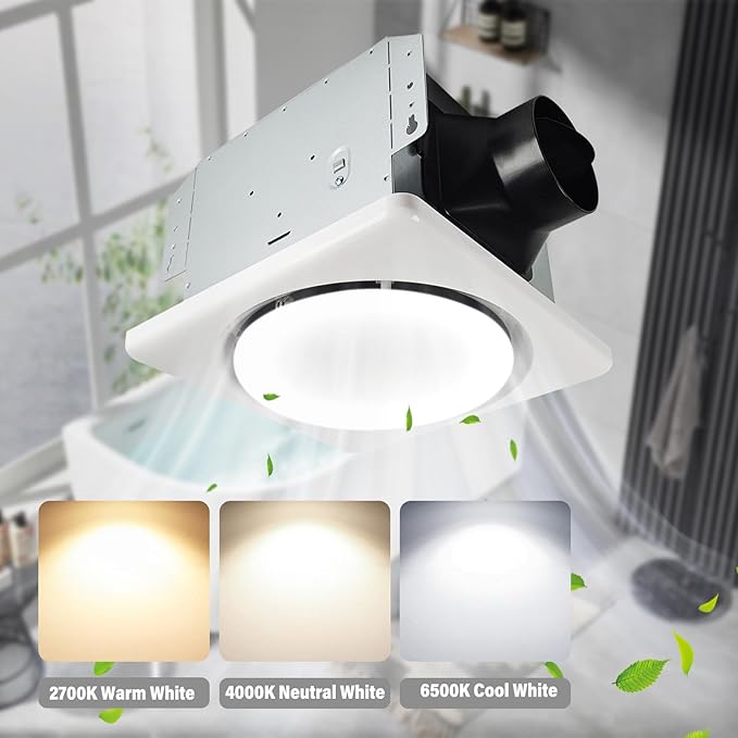 Bathroom Exhaust Fan with Light, UL HVI Certificated 120 CFM 1.2 Sones, 41W Bathroom Fan with Light for Home, 1500lm LED Light 2700K/4000K/6500K
