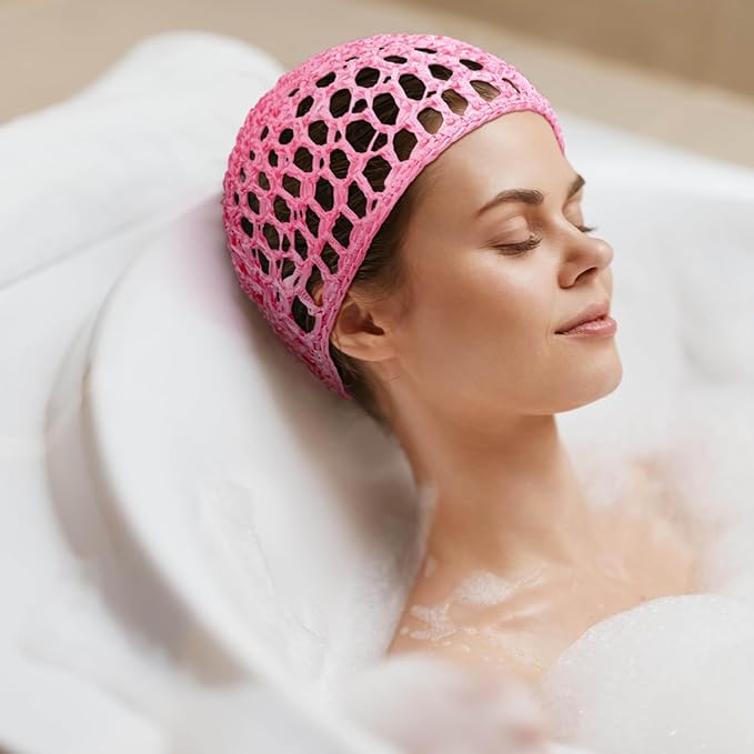 Geyoga 4 Pieces Mesh Crochet Hair Net Rayon Knit Snood Hat Thick Short Women Hairnet Snoods Cover Ornament for Sleeping (Pink,Black)