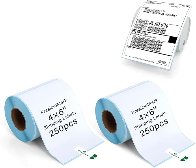 500 Labels 2 Rolls 4"×6" Direct Thermal Shipping Labels, Perforated and Strong Adhesive, Commercial Grade, Compatible with Zebra, Rollo, Jadens, Nelko and Other Thermal Printers