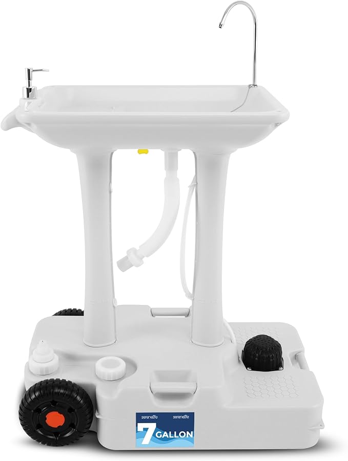 SereneLife Portable Hand Washing Station, 100+ Hand Washes, Hands-Free Foot Pump, Soap Dispenser, and Drain Hose, Ideal for Outdoor Events, Camping, Boating and Worksites