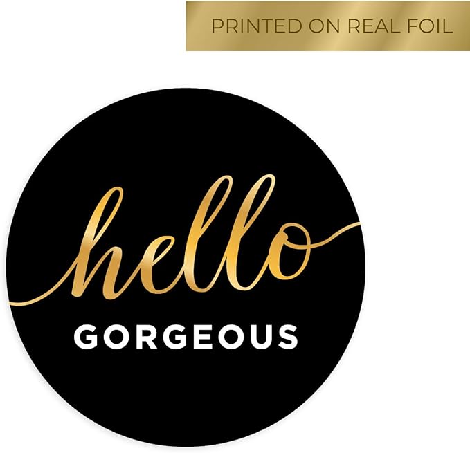 Hello Gorgeous Stickers / 250 Small Business Labels / 1.5" Order Package Envelope Seals/Elegant Gold Foil Sticker/Made in The USA