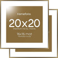 Homeforia 20x20 Picture Bronze Frames, High End Metal 20 x 20 Square Poster Frame with Mat 16 x 16 Photo, 20x20 Brass Frame Matted to 16x16 Print, 20by20 Thin Frames, Tempered Glass, Wall Kit, Set of 2