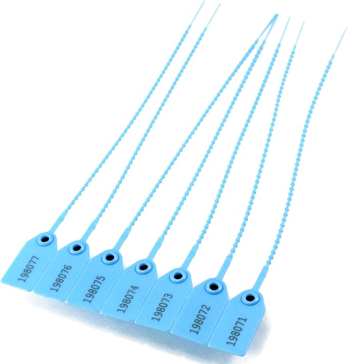 Plastic Tamper Seals, Zip Ties for Fire Extinguishers Pull Tite Security Tags Numbered Disposable Self-Locking Signage Tie 250mm Length (100 PCS, Light Blue)