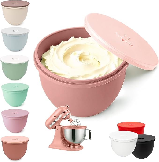 Omoiyari Premium RUSTY ROSE Silicone Bowl Liner with Lid for KitchenAid 5-Qt Tilt-Head (Only),2mm Extra-Thick Silicone,Odour-Free&Heat-Resistant, Air Valve for Dough Proofing, Dishwasher Safe,BPA Free