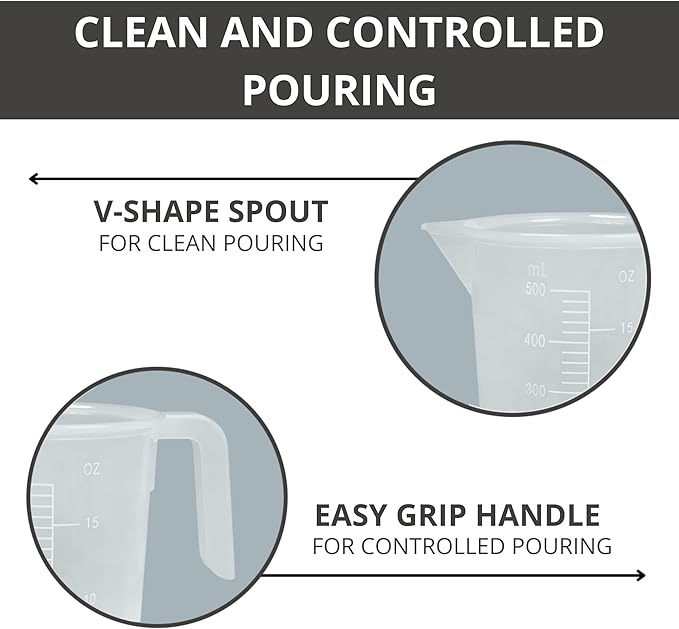 Stackable Plastic Measuring Cup, Graduated Measuring and Mixing Pitcher, Liquid Beaker Measuring Cups, BPA Free, Heavy Duty, Handle and Pour Spout - 500ml