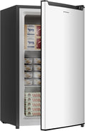 BANGSON 2.1 Cu.ft Upright Freezer, Compact Mini Freezer with Reversible Door, Adjustable Thermostat, Removable Shelves, Energy-Saving Small Freezer for Dorm/Office/Apartment, Silver