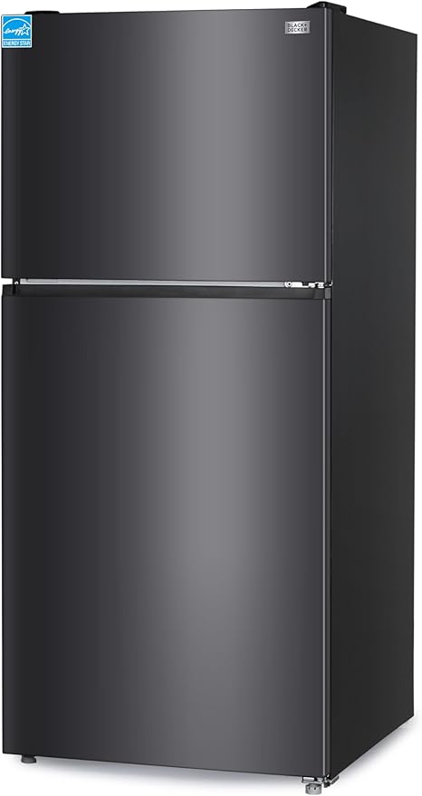 BLACK+DECKER 20.1 Cu. Ft. Top Mount Refrigerator with Freezer, 2 Door Fridge with Top Freezer and Adjustable Temperature Control, Full Size Kitchen Refrigerator, ENERGY STAR, BR2010JB, Black