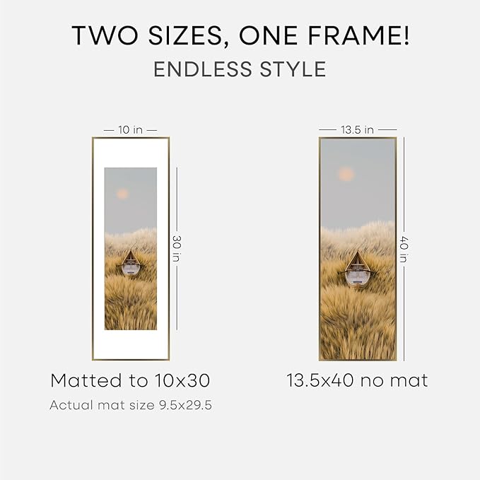 Homeforia 13.5x40 Panoramic Frame Bronze, High End Metal 13.5x40 Brass Picture Frames with Mat 10x30 Photo, 13.5 x 40 Poster Frame Matted to 10 by 30, 40x13.5 Frame, Tempered Glass, Wall Kit, Set of 3