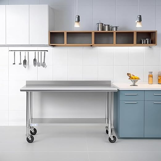 Stainless Steel Table for Prep & Work 24 x 72 Inches with Caster Wheels, NSF Commercial Heavy Duty Table with Undershelf and Backsplash for Restaurant, Home and Hotel