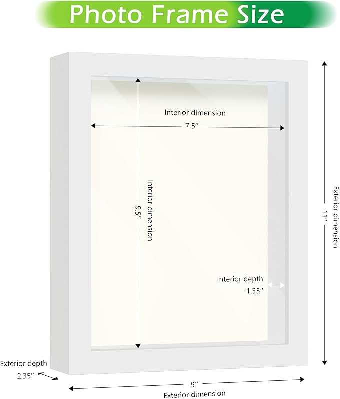FrameWorks 8” x 10” White Wooden Shadow Box Frame – Display Case with Soft Felt Back, Memory Box with Tempered Glass, Display Box with Elegant White Ball Push Pins, Wooden Flower Box
