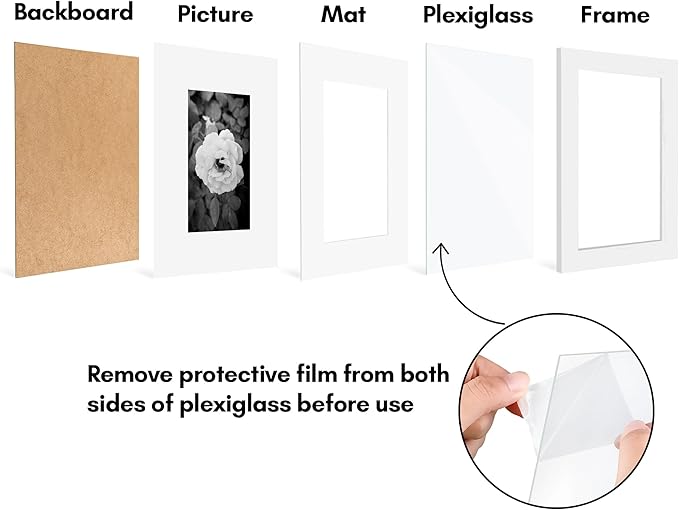 Americanflat 6x8 Picture Frame with Polished Plexiglass - Set of 5 - Use as 3x5 Frame with Mat or Display 6x8 Photo Without Mat - Galleria Collection - Picture Frames for Tabletop and Wall - White