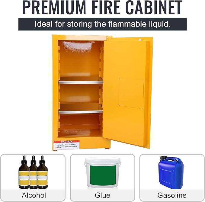 Flammable Storage Cabinet Galvanized Steel,18x18x35 Flammable Safety Cabinet,Explosion Proof Cabinet for Commercial Industrial and Home Use, Yellow