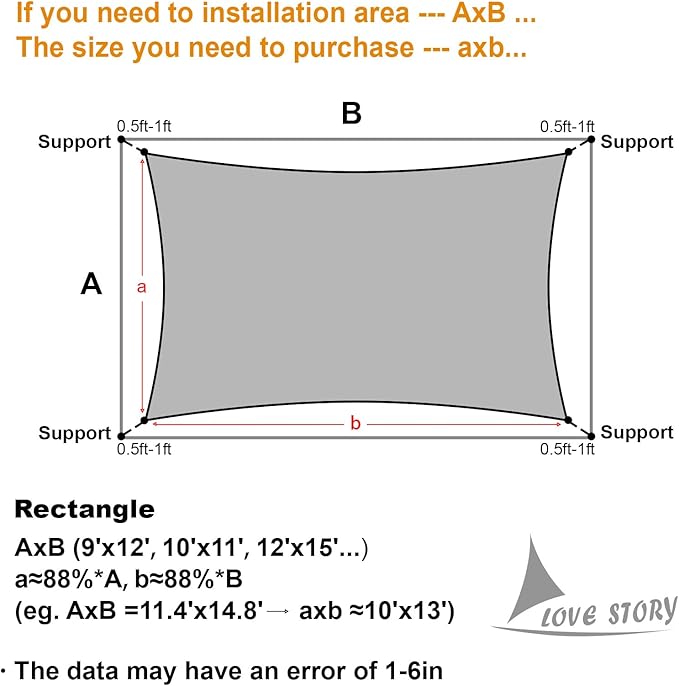 LOVE STORY Custom Size 19' x 24' Sand Sun Shade Sail Canopy Commercial Rectangle Sail Shade Fabric for Patio Garden Backyard Pool (Customized)