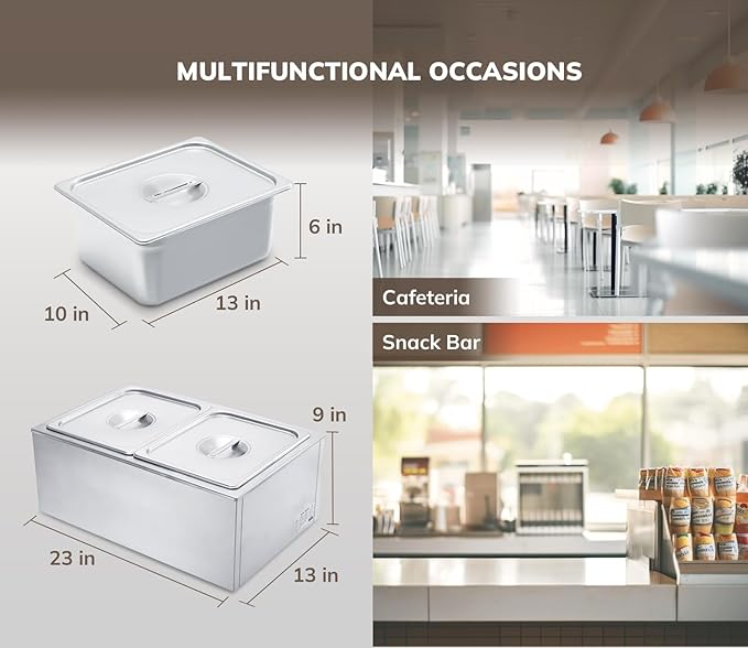 SYBO Commercial Grade Stainless Steel Bain Marie Buffet Food Warmer Steam Table for Catering and Restaurants (2 Sections with Tap)