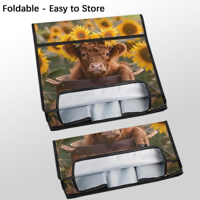 Kitchen Aid Mixer Cover Sunflowers Cute Highland Cow Stand Mixer Cover Compatible with 6-8 Quarts Stand Mixers, Dust Covers with Zipper Pocket Foldable Washable Kitchen Aid Organizer Bag