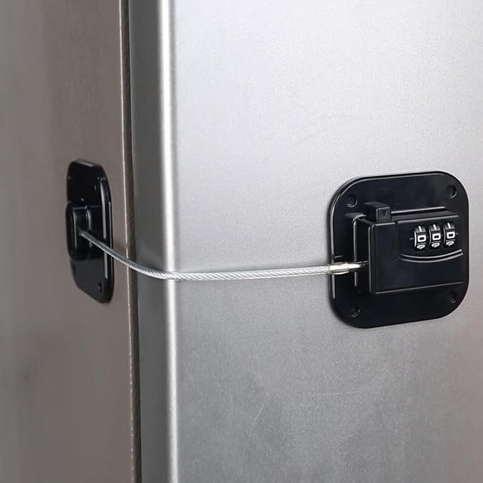 Refrigerator Lock (4 Pack), Heavy Duty Combination Fridge Lock, for Fridge, Cabinets, Window, Drawers and Child Safety Cabinet Lock, Strong Non-Marking Adhesive No Drilling (Black)