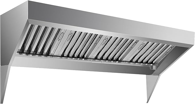8FT Commercial Kitchen Exhaust Hood, Wall Mount Stainless Steel Vent Hood with Detachable u-Shaped Grease Filters, Rust-Resistant Restaurant Range Hood for Food Truck Cooking Station Concession Traile