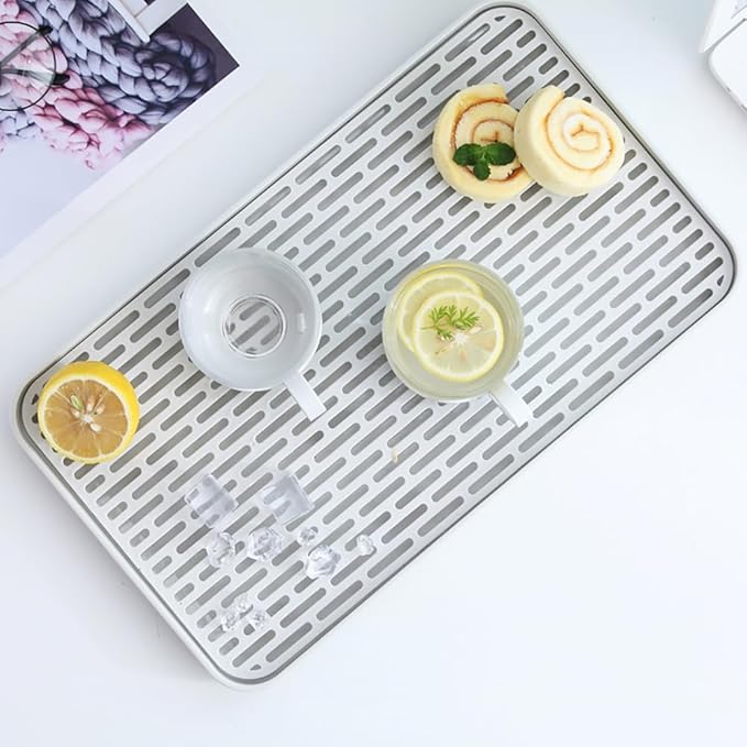 Plastics Drain Tray, Cup & Dish Drying Rack, Drain Board 2 Tier Non Slip Serving Tray with Drainboard Perfect for Sink, Coffee Table, Outdoor (12.2 x 7 x 0.98 in)
